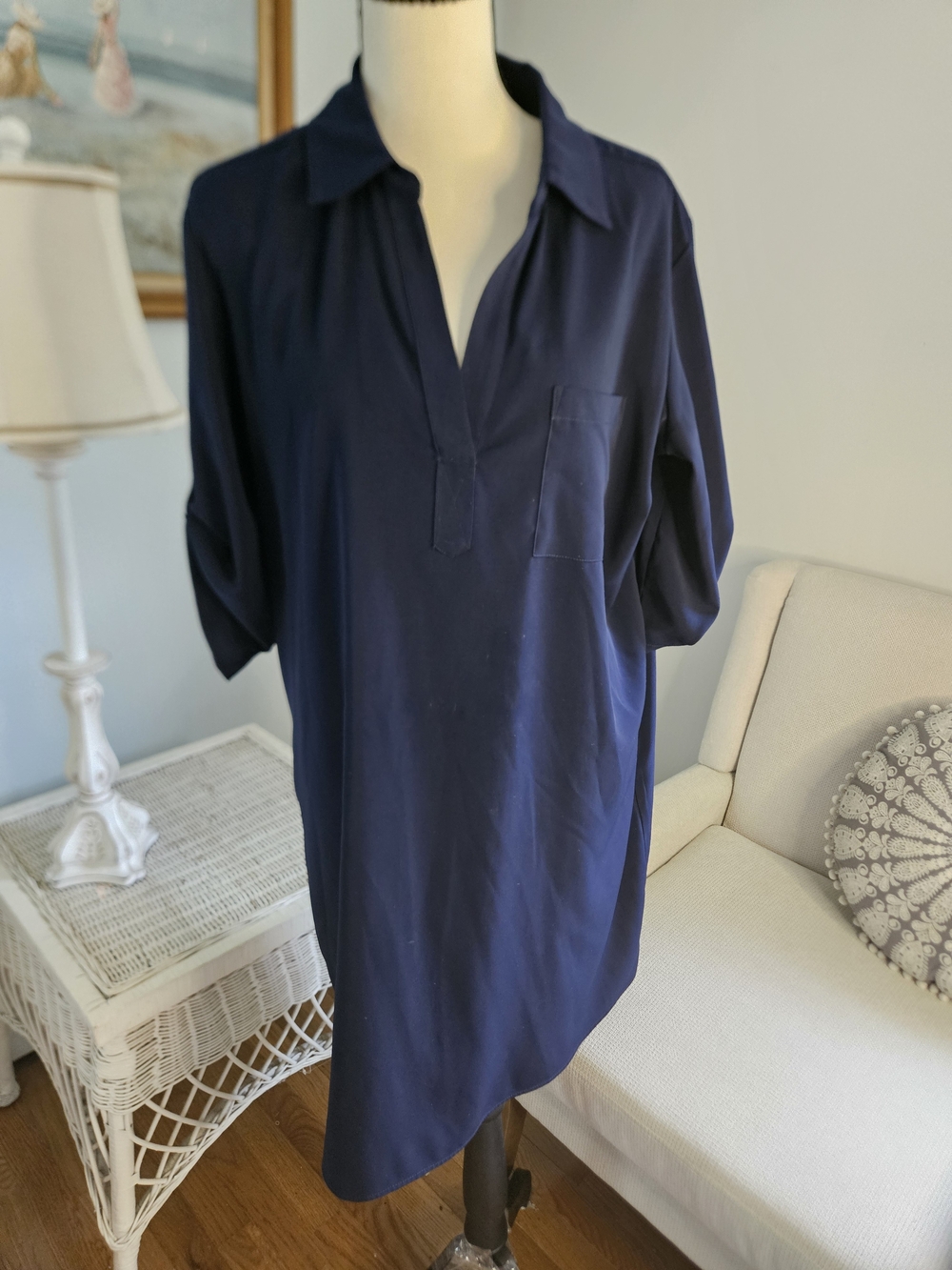 New York & Company Navy Long Sleeve Tunic Dress P-21